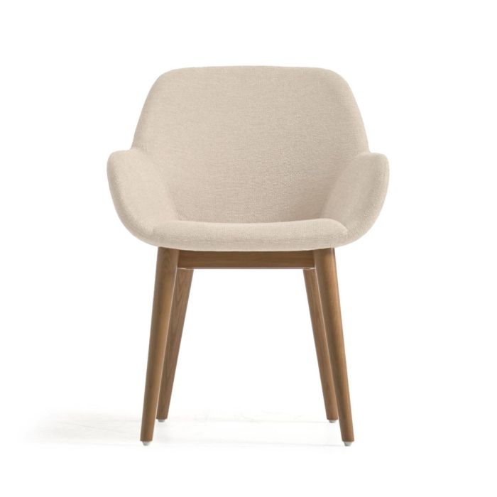 Silla Tejido Beige Madera Fresno Acabado Oscuro, 59 Cm