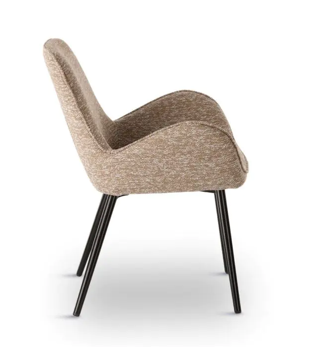 Silla Tapizado Tela Beige Jaspeado Patas Hierro, 58 Cm