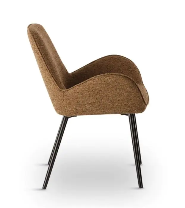 Silla Tapizado Tela Marrón Claro Patas Hierro, 58 Cm