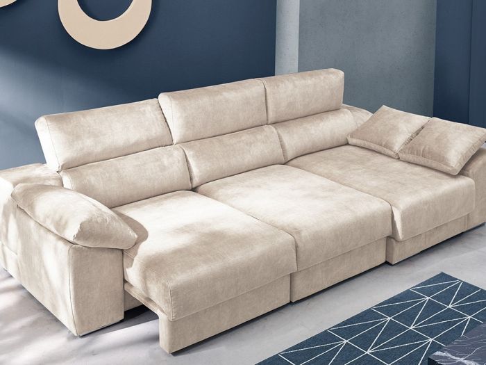 Sofá Chaiselong Deslizante Ankor Color Beige Estilo Moderno, 302 Cm