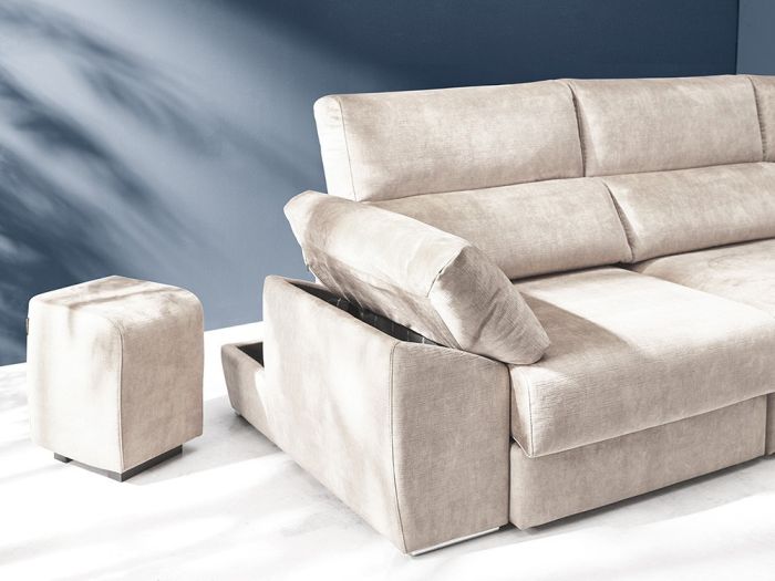 Sofá Chaiselong Deslizante Color Beige, 302 Cm