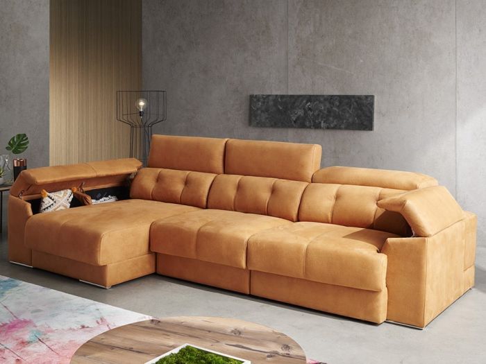 Sofá Chaiselong Deslizante Dinamic Color Naranja Estilo Moderno, 300 Cm