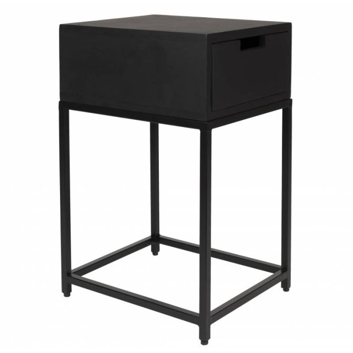 Mesita color negro madera y metal un cajón