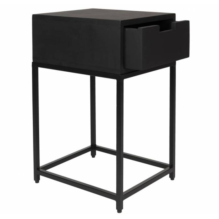 Mesa Auxiliar/Mesita Noche Madera Mango Hierro Negro, 35 Cm