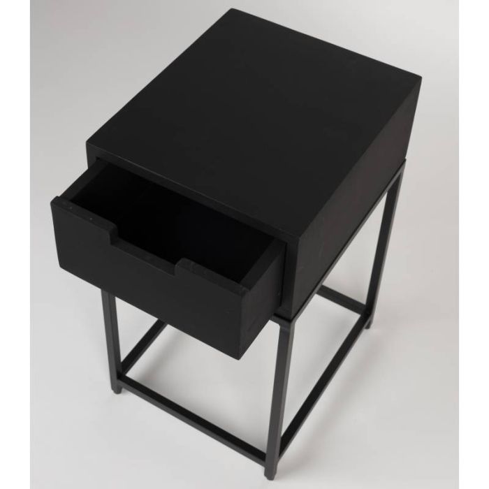 Mesa Auxiliar/Mesita Noche Madera Mango Hierro Negro, 35 Cm