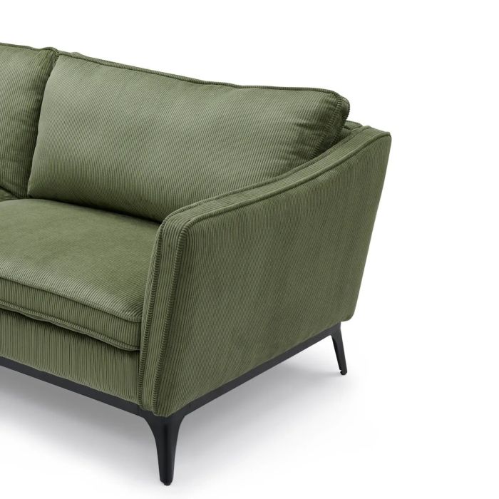 Sofá 3 Plazas Tejido Pana Verde Acero Negro Mate, 206 Cm