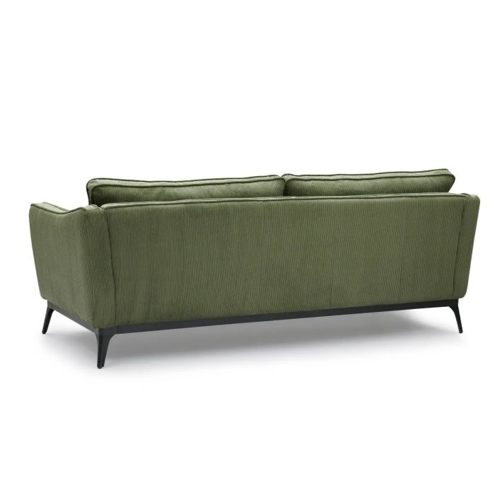 Sofá 3 Plazas Tejido Pana Verde Acero Negro Mate, 206 Cm