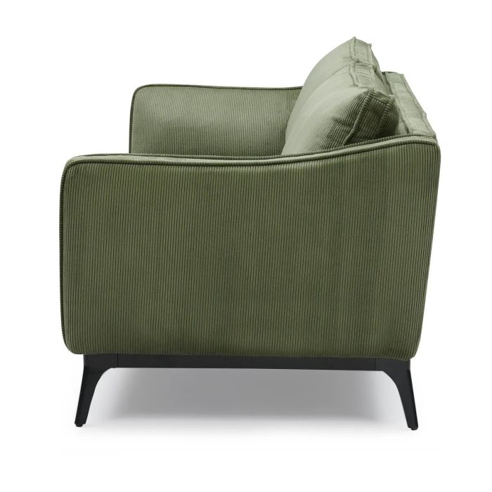 Sofá 3 Plazas Tejido Pana Verde Acero Negro Mate, 206 Cm