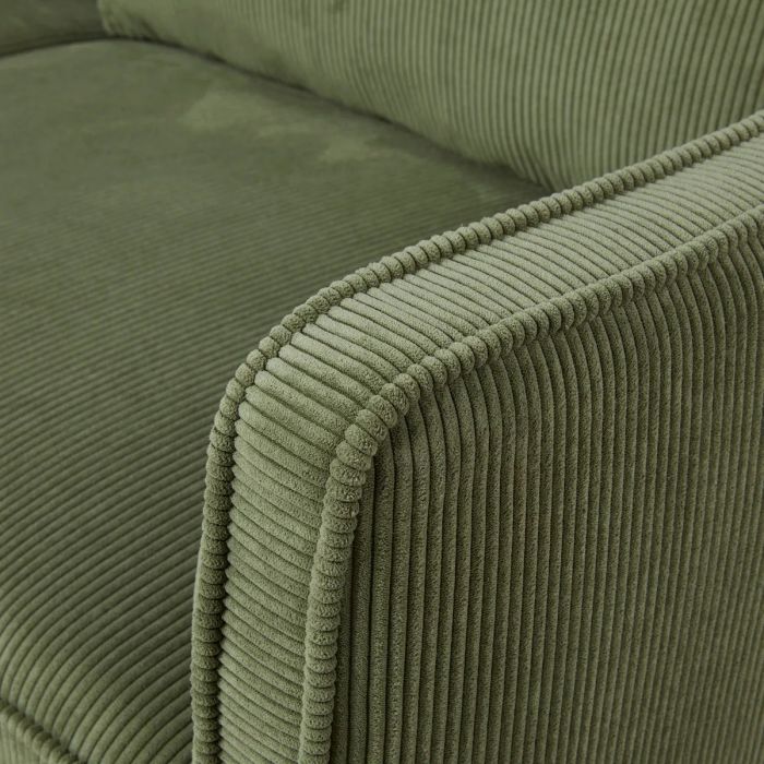 Sofá 3 Plazas Tejido Pana Verde Acero Negro Mate, 206 Cm