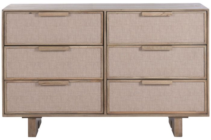 Cómoda en madera de mango y ratán natural con 6 cajones.