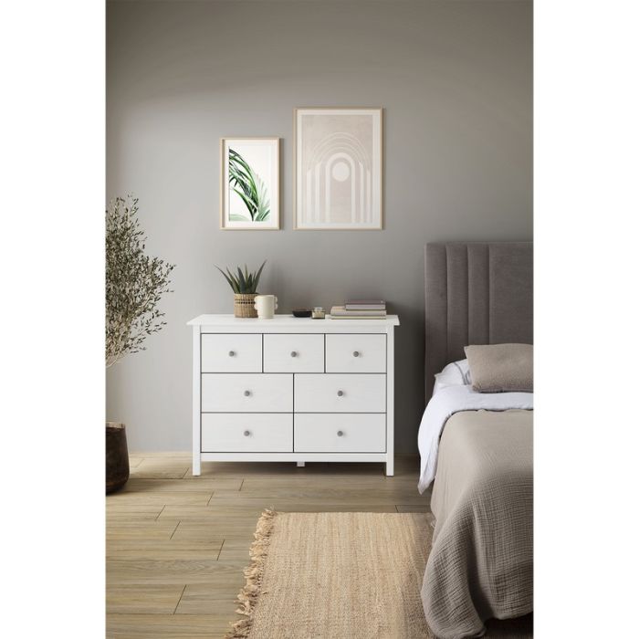 Cómoda Estilo Moderno Madera Pino Blanco, 130 Cm