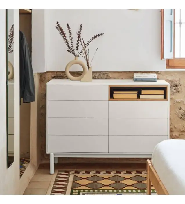 Cómoda Chapa Roble Lacado Blanco, 120 Cm