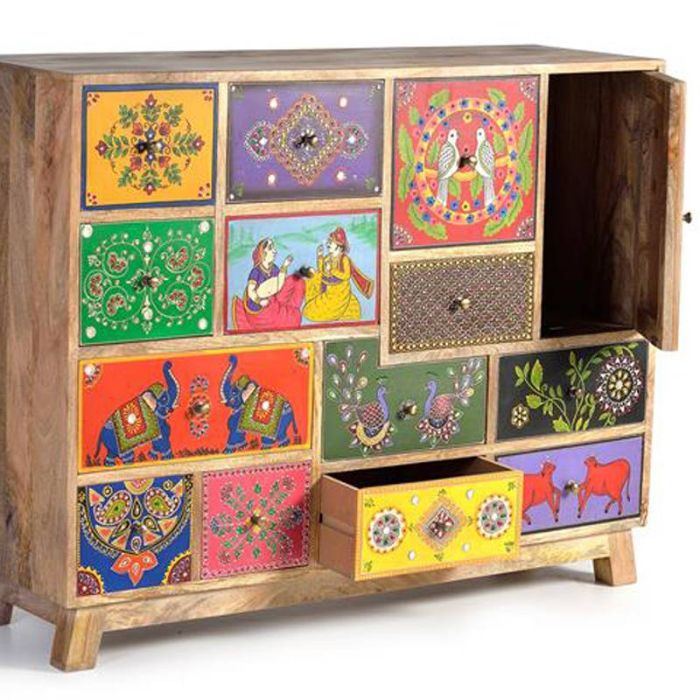 Cómoda Oriental Madera Mango Multicolor, 112 Cm