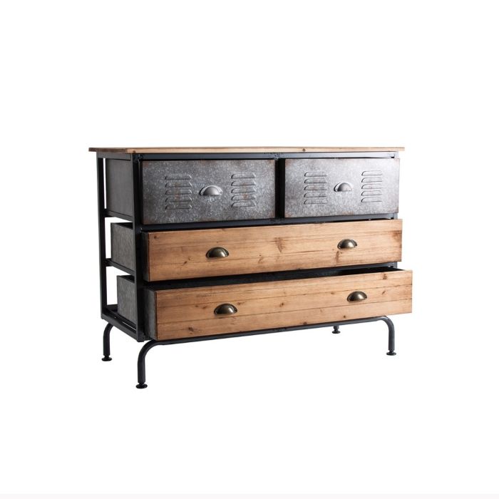 Cómoda Industrial Hierro Madera, Gris Natural, 106 Cm