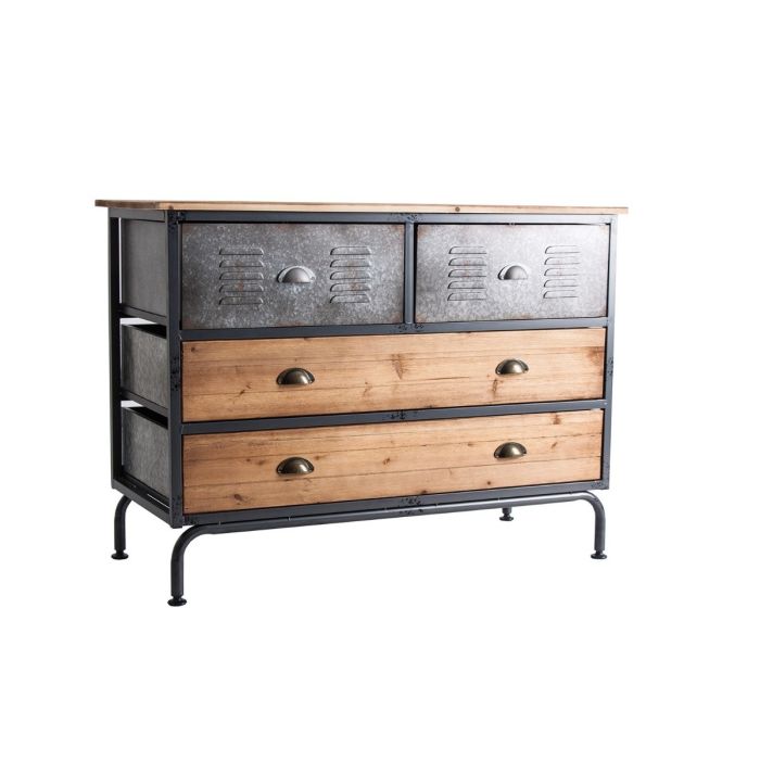 Cómoda Industrial Hierro Madera, Gris Natural, 106 Cm