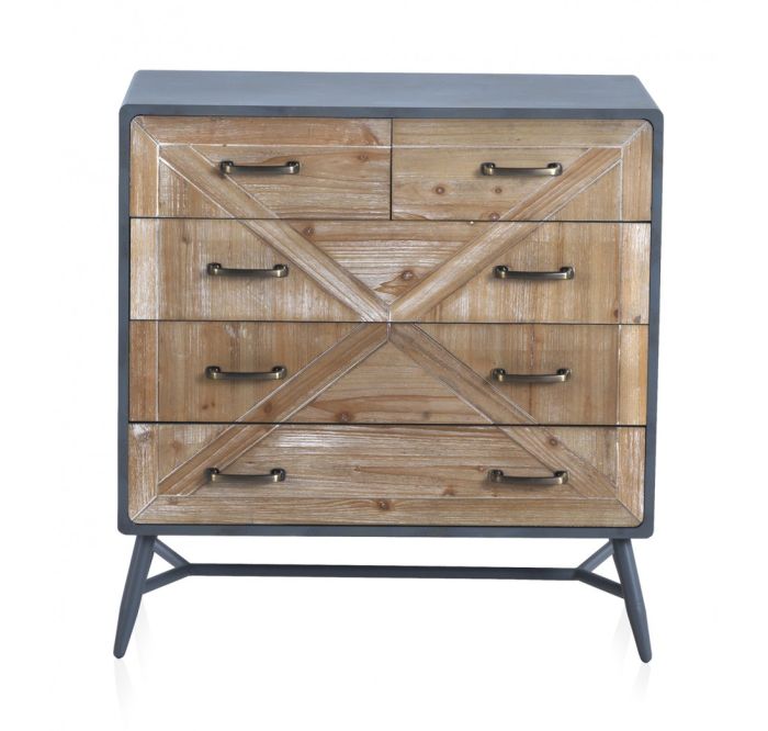 Cómoda Metal Madera Natural Blanqueado 78 Cm
