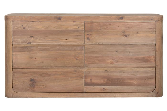 Cómoda en madera de pino reciclada natural con 6 cajones.