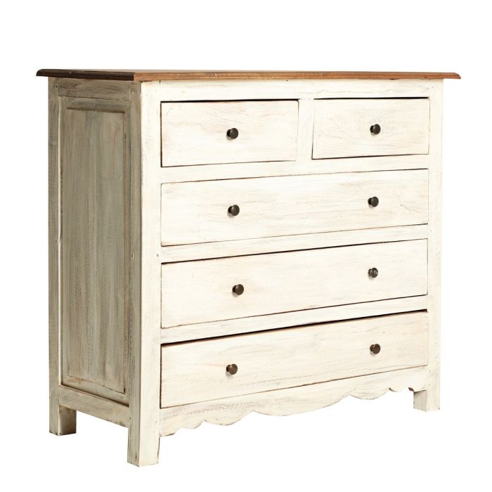CÓMODA NORWICH Madera blanco decapado 5 cajones