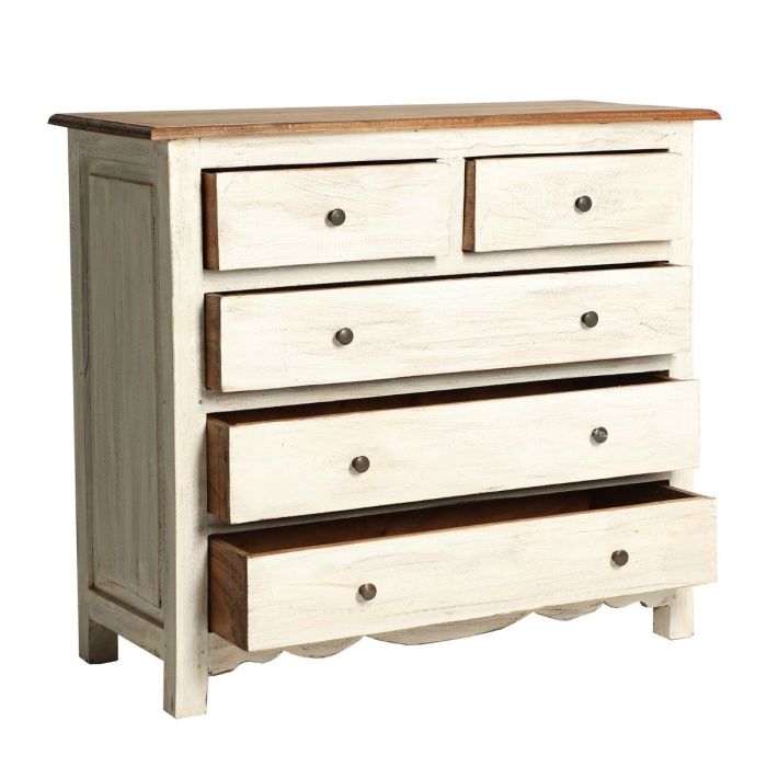 CÓMODA NORWICH Madera blanco decapado 5 cajones