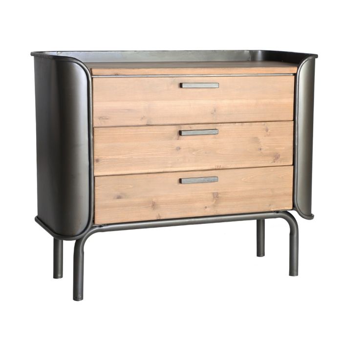 Cómoda Briec Madera Natural Hierro Gris, 91 Cm
