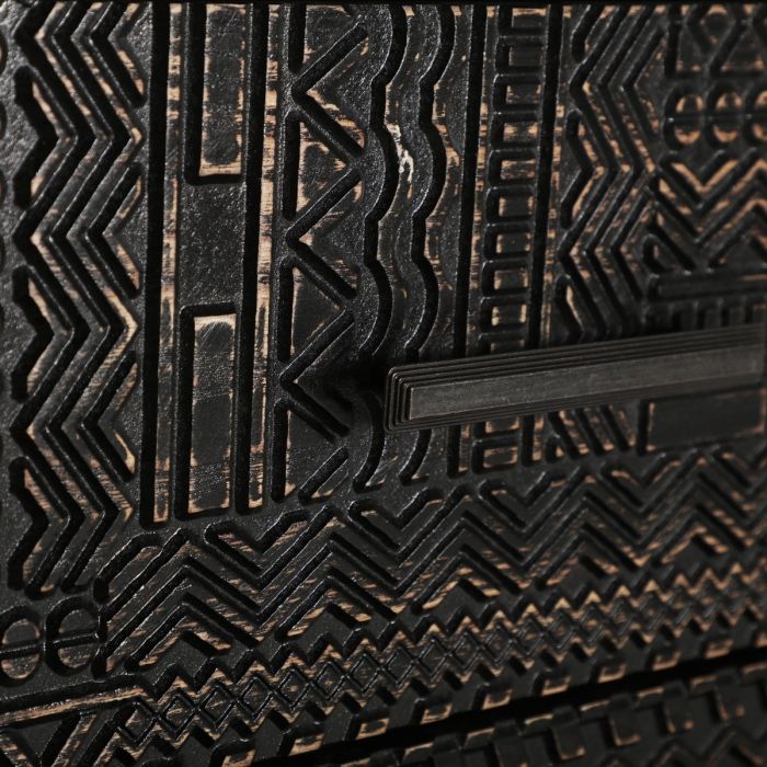Cómoda Tallada Gris Negro Madera Fresno Hierro, 80 Cm