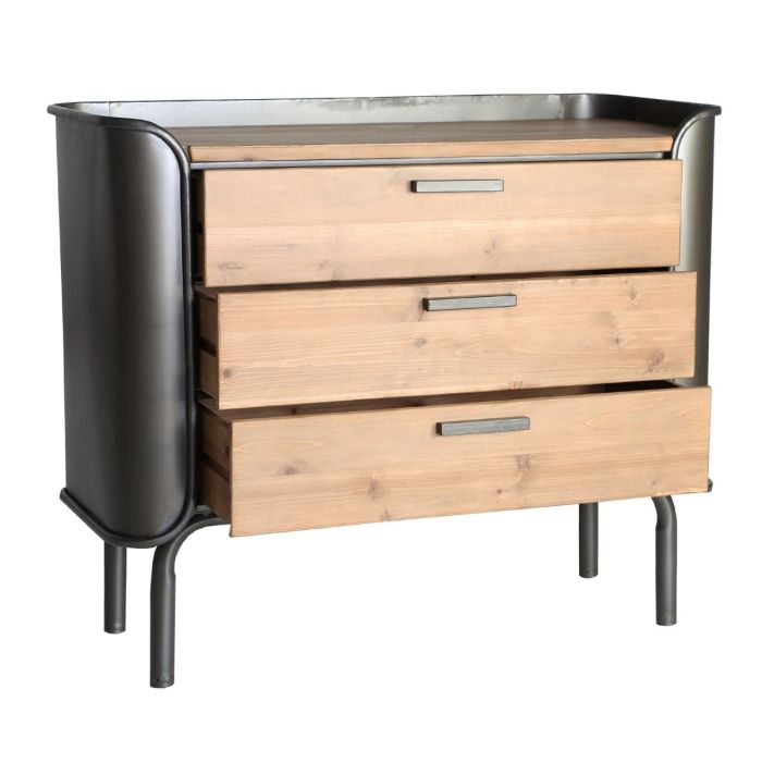 Cómoda Briec Madera Natural Hierro Gris, 91 Cm