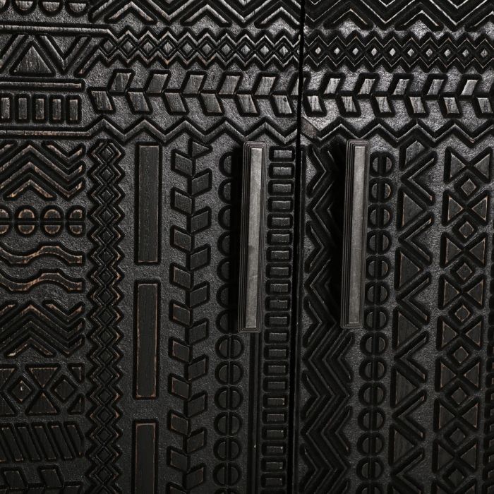 Cómoda Tallada Gris Negro Madera Fresno Hierro, 80 Cm