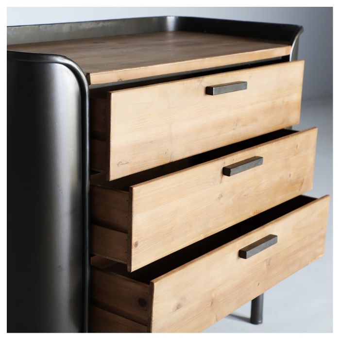 Cómoda Briec Madera Natural Hierro Gris, 91 Cm