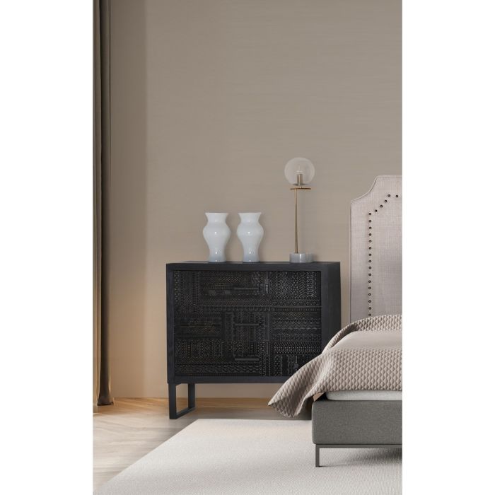 Cómoda Tallada Gris Negro Madera Fresno Hierro, 80 Cm