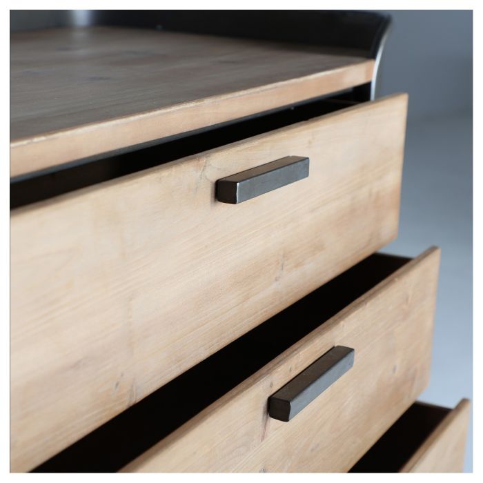 Cómoda Briec Madera Natural Hierro Gris, 91 Cm