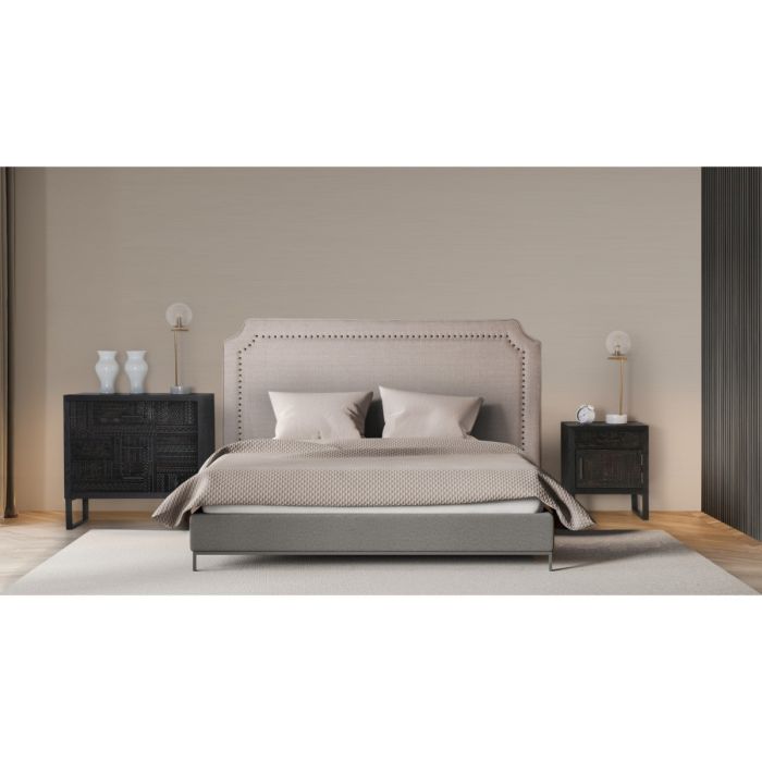 Cómoda Tallada Gris Negro Madera Fresno Hierro, 80 Cm
