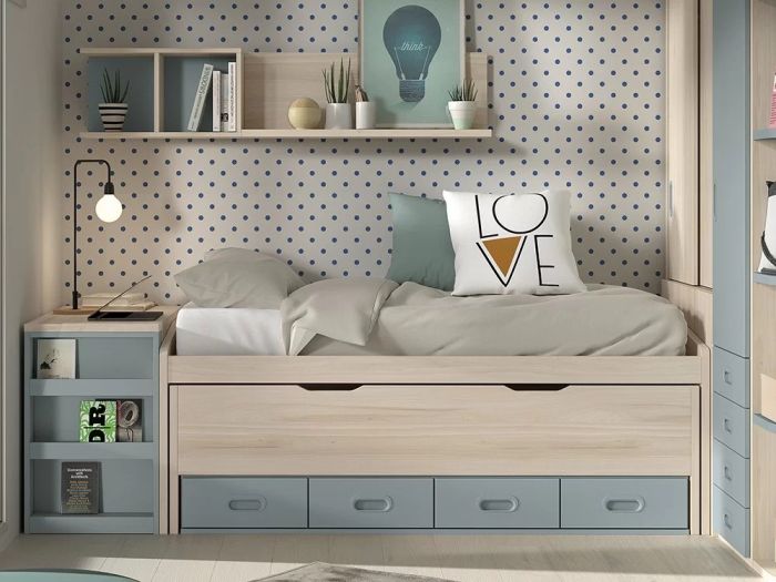 Cama Juvenil con Escritorio Extraíble Formas F017