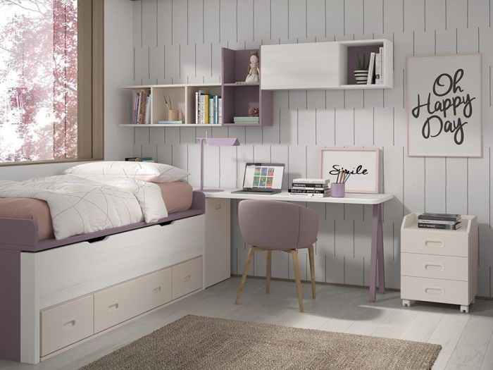 Cama Compacta 90 x 190 con Zona de Estudio Formas F012