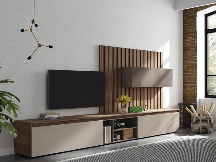 Composición Salón con Mueble Bajo Panel Alistonado Nim, 282'4 Cm