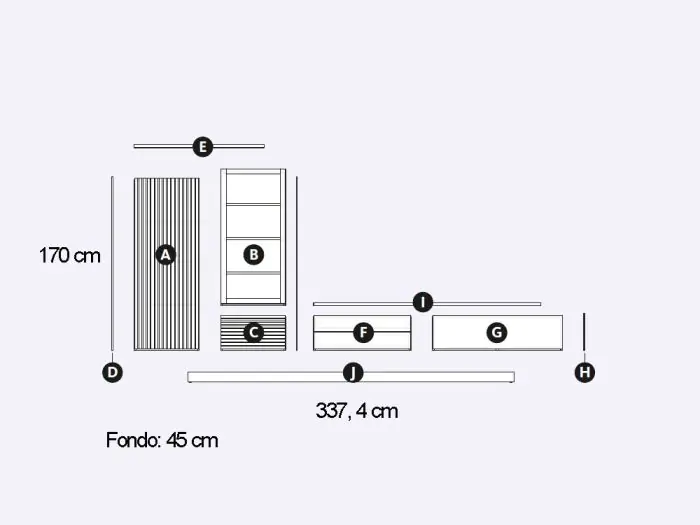 Composición Salón Mueble TV Vitrina Laminado, 337'4 Cm