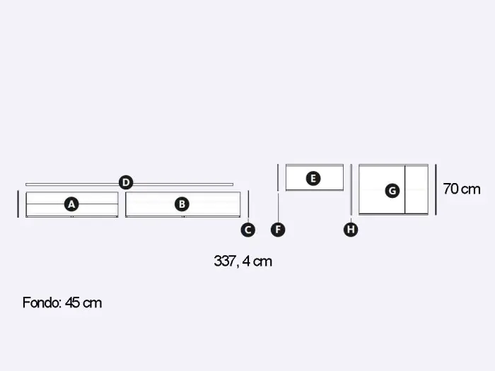 Composición Salón Suspendida Cristal Lacado Laminado, 337'4 Cm