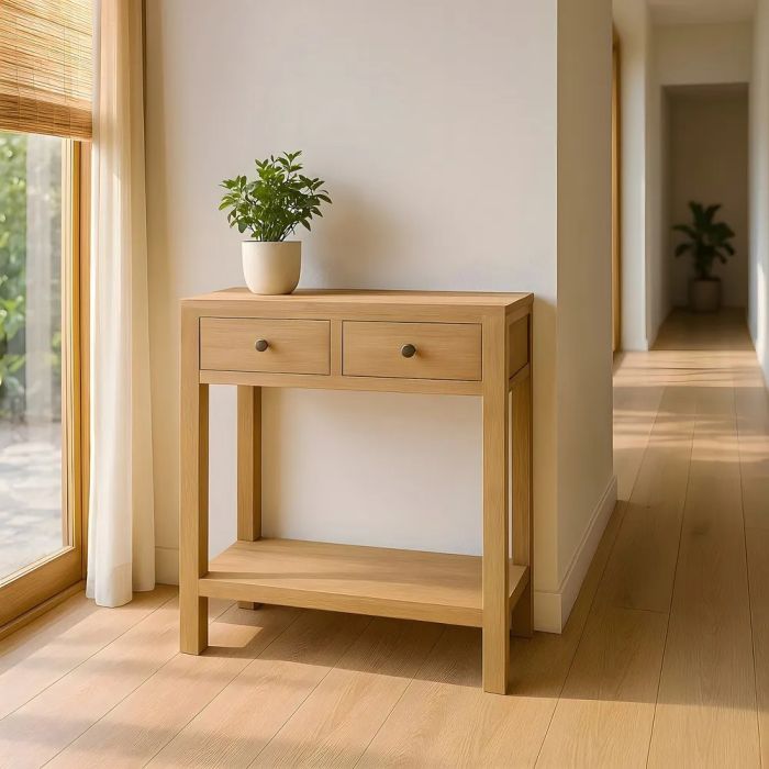 Consola en madera de mindi natural con 2 cajones 70 cm