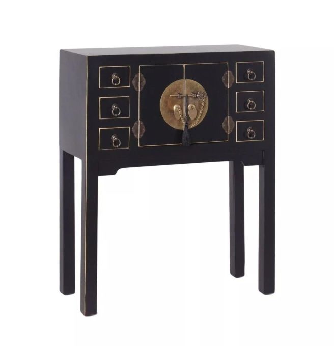 Consola oriental negra 6 cajones 2 puertas
