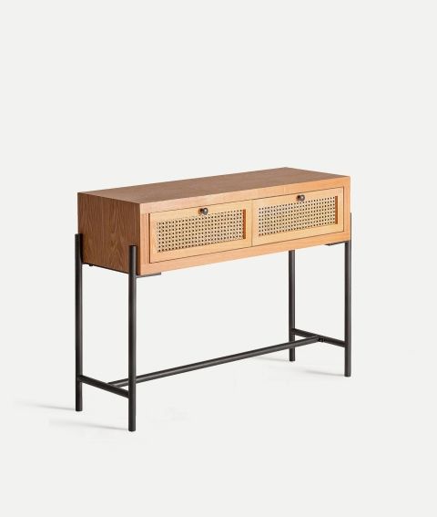 Consola Zetel Madera Natural Ratán Hierro Negro, 105 Cm
