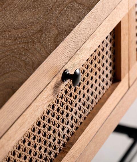 Consola Zetel Madera Natural Ratán Hierro Negro, 105 Cm