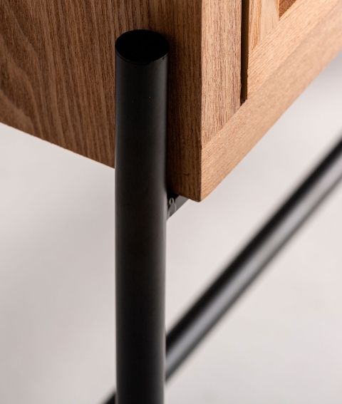Consola Zetel Madera Natural Ratán Hierro Negro, 105 Cm