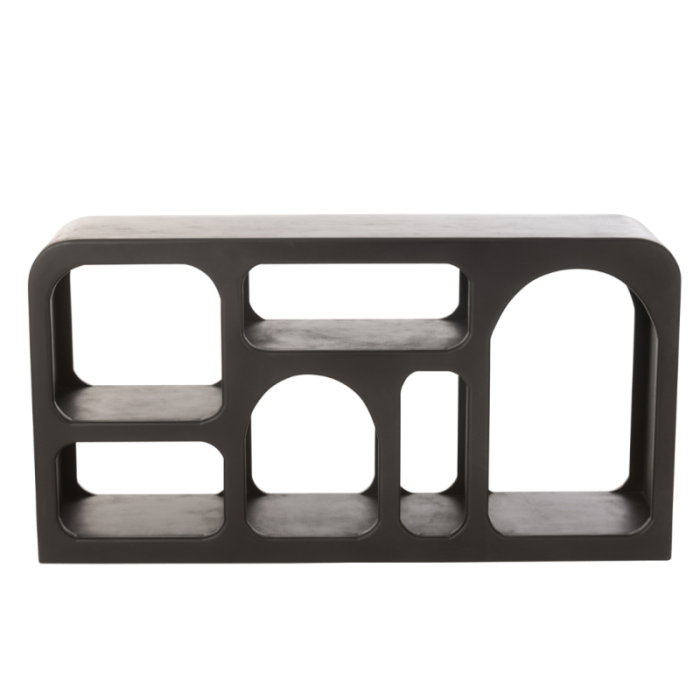 Consola escultórica nórdica moderna en madera de mango negro.