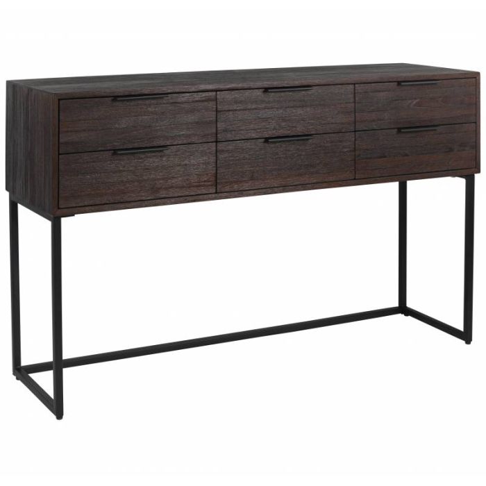 Aparador 6 Cajones Madera Teca Hierro, 135 Cm