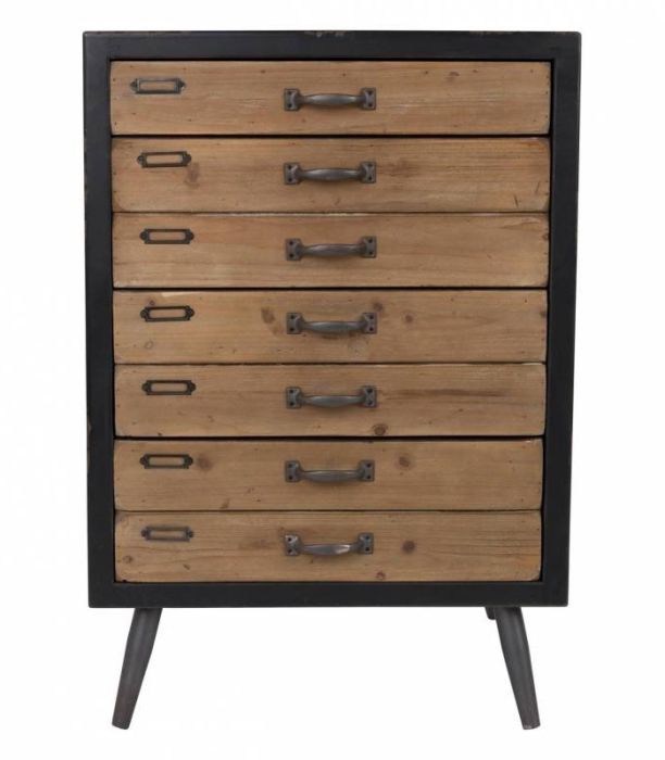 Cómoda Sol Madera Maciza Pino Hierro Envejecido, 40 Cm
