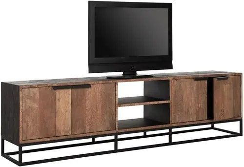 Mueble TV Listones Madera Teca Metal, 205 Cm