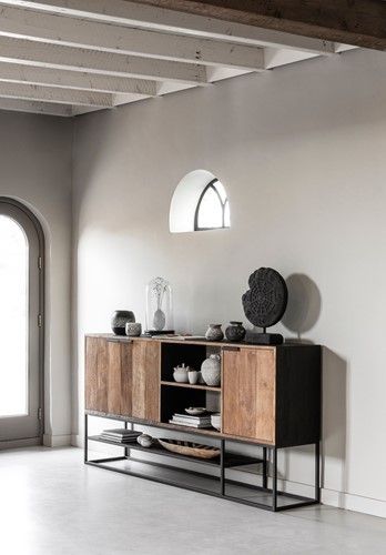 Aparador Listones Madera Teca Metal, 205 Cm