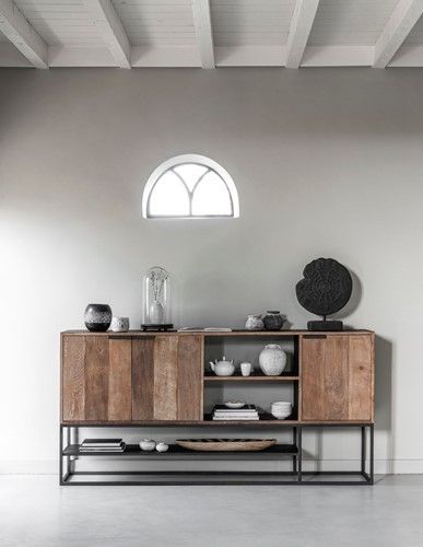 Aparador Listones Madera Teca Metal, 205 Cm