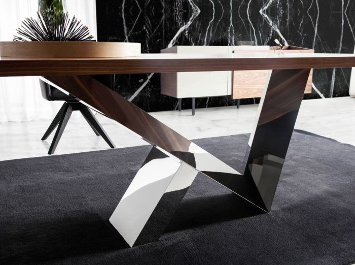 Mesa Comedor Diseño Tapa nogal base Acero inoxidable,160 Cm