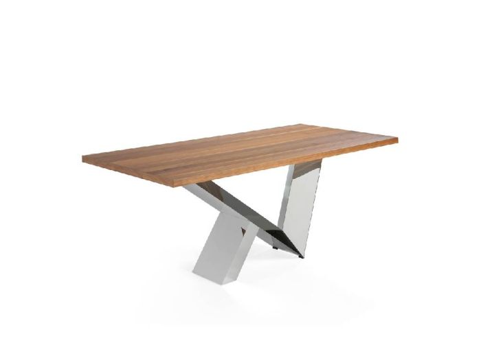 Mesa Comedor Diseño Tapa nogal base Acero inoxidable,160 Cm