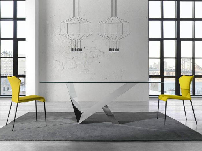 Mesa Comedor Base Acero Y Tapa Cristal, 180 Cm